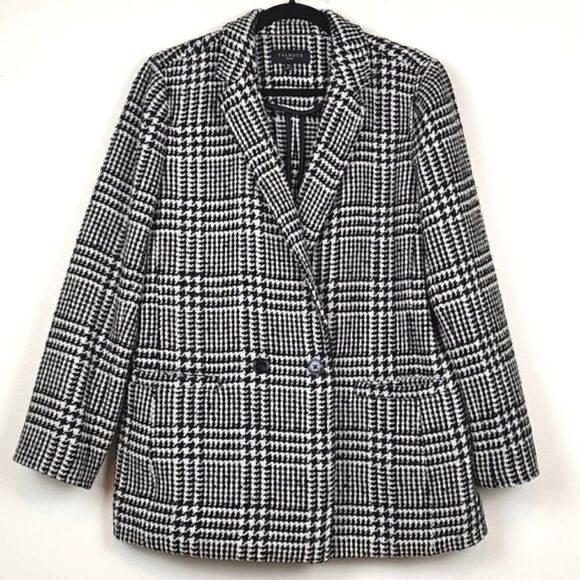 Talbot's Houndstooth Plaid Double Breasted Wool Blend Coat - Picture 1 of 12
